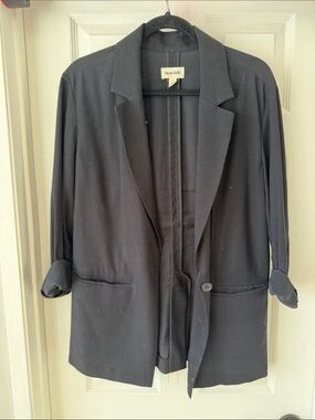 Open Edit Women's Black Relaxed Single-Button Blazer